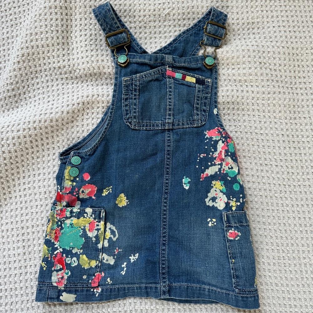 Gymboree Denim Baby Girl Overalls Dress with Colorful Print